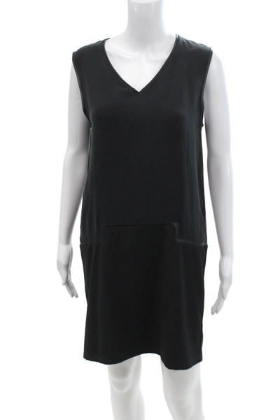Comptoir Des Cotonniers Womens Back Zip V Neck Silk Shift Dress Black Size IT 38