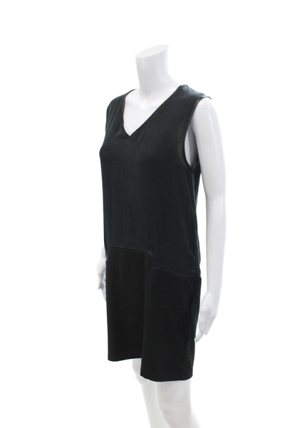 Comptoir Des Cotonniers Womens Back Zip V Neck Silk Shift Dress Black Size IT 38