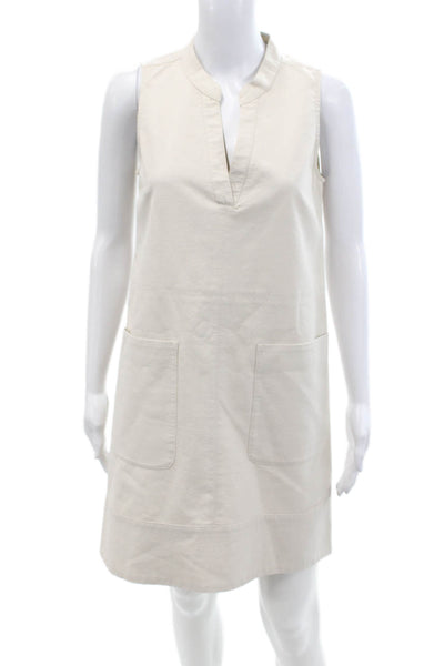 Comptoir Des Cotonniers Womens Sleeveless V Neck Shift Dress White Cotton Size 2