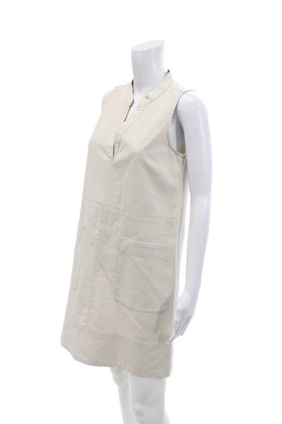 Comptoir Des Cotonniers Womens Sleeveless V Neck Shift Dress White Cotton Size 2