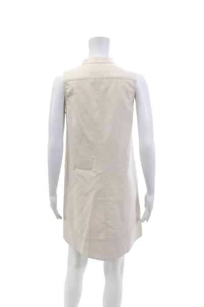 Comptoir Des Cotonniers Womens Sleeveless V Neck Shift Dress White Cotton Size 2