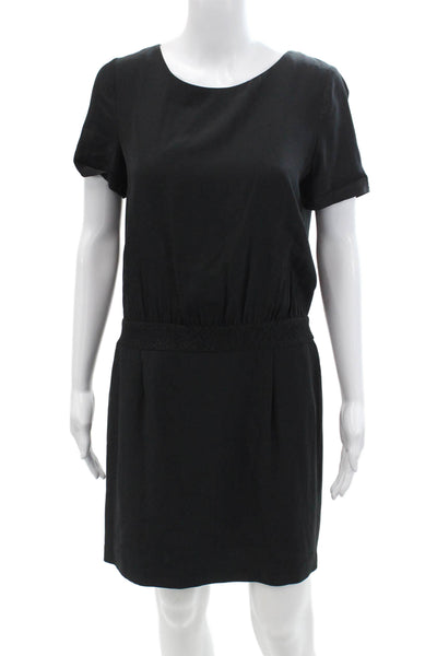 Comptoir Des Cotonniers Womens Cuffed Short Sleeve Silk Shift Dress Black IT 38