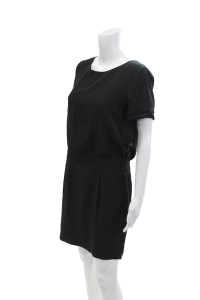 Comptoir Des Cotonniers Womens Cuffed Short Sleeve Silk Shift Dress Black IT 38