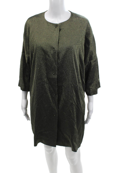 Cavalli Class Womens Snap Closure Mid Length Metallic Topper Jacket Green Size 6