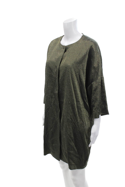 Cavalli Class Womens Snap Closure Mid Length Metallic Topper Jacket Green Size 6