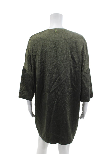 Cavalli Class Womens Snap Closure Mid Length Metallic Topper Jacket Green Size 6