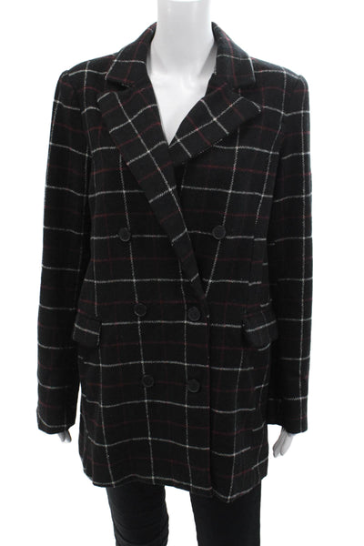Lioness Womens Plaid Double Breasted Blazer Jacket Black Red Size Large
