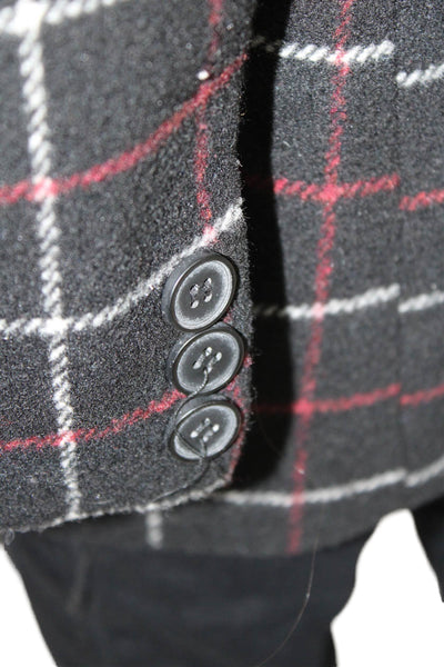 Lioness Womens Plaid Double Breasted Blazer Jacket Black Red Size Large