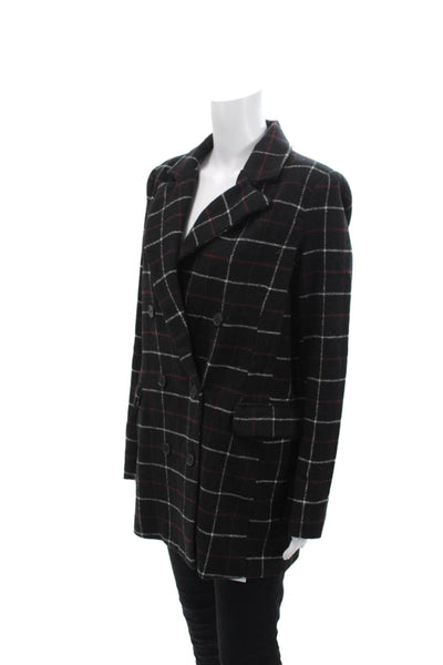 Lioness Womens Plaid Double Breasted Blazer Jacket Black Red Size Large