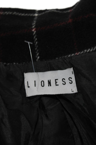 Lioness Womens Plaid Double Breasted Blazer Jacket Black Red Size Large