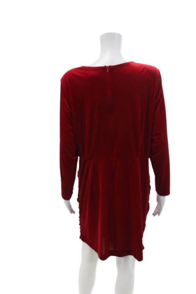 Alexia Admor Womens Velvet Ruched Long Sleeves V Neck Body Con Dress Red Size 1X
