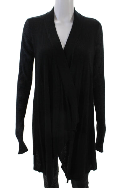 Joie Womens Ribbed Long Sleeve Open Front Cardigan Sweater Black Gray Medium