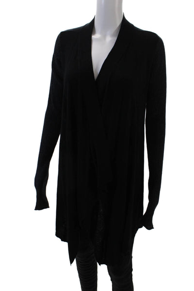 Joie Womens Ribbed Long Sleeve Open Front Cardigan Sweater Black Gray Medium