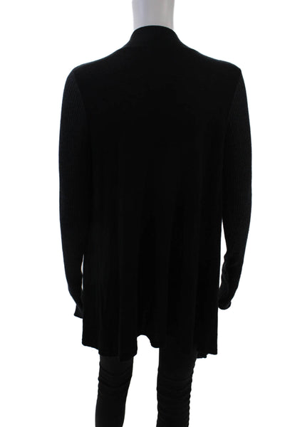 Joie Womens Ribbed Long Sleeve Open Front Cardigan Sweater Black Gray Medium