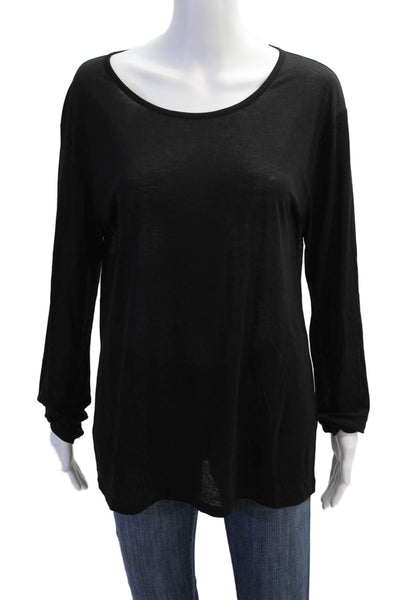 T Alexander Wang Womens Long Sleeves Pullover Tee Shirt Black Wool Size Medium