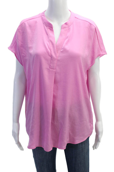 Renuar Womens Short Sleeve V Neck Lightweight Blouse Pink Size Large