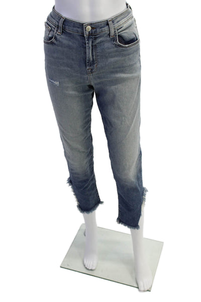 J Brand Womens Zipper Fly Distressed Fringe Cropped Jeans Blue Denim Size 29