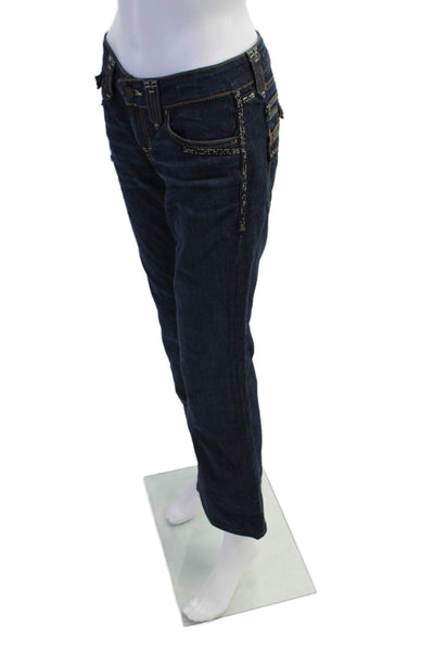 Taverniti Jeans Womens Zipper Fly Mid Rise Dark Wash Boot Cut Jeans Blue Size 28