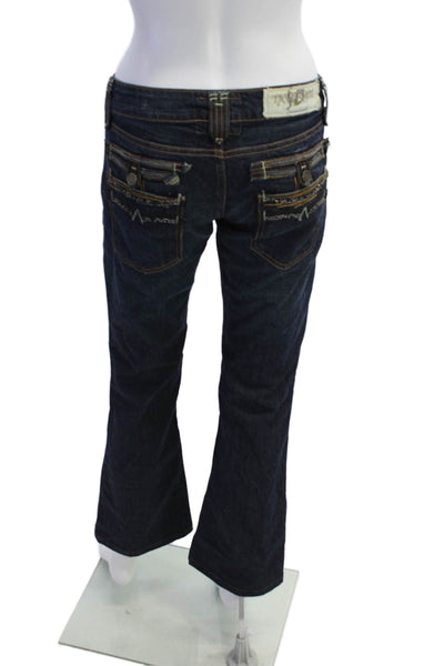 Taverniti Jeans Womens Zipper Fly Mid Rise Dark Wash Boot Cut Jeans Blue Size 28