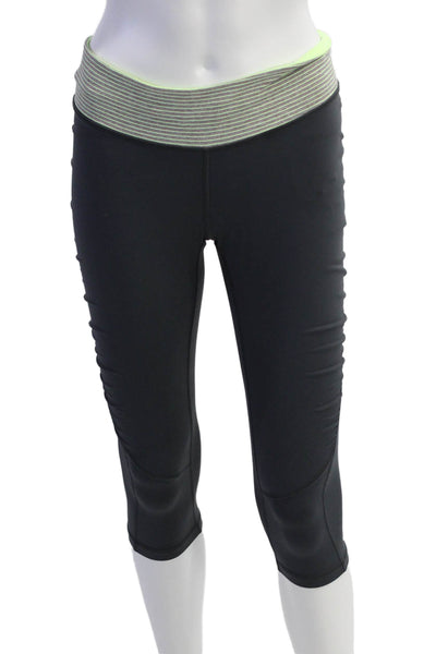Lululemon Womens Striped Waistband Mid Rise Capri Leggings Gray Green Size 8