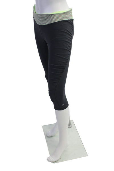 Lululemon Womens Striped Waistband Mid Rise Capri Leggings Gray Green Size 8