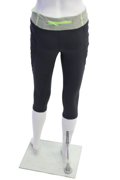 Lululemon Womens Striped Waistband Mid Rise Capri Leggings Gray Green Size 8