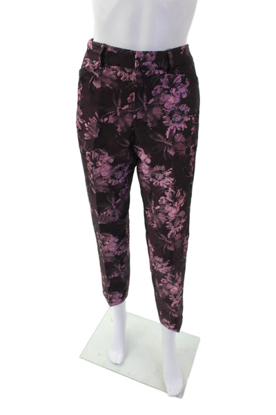 Saks Fifth Avenue Womens Floral Print Tailored Straight Leg Pants Purple Size 4