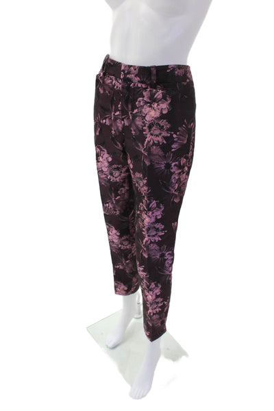Saks Fifth Avenue Womens Floral Print Tailored Straight Leg Pants Purple Size 4