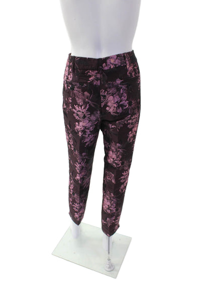 Saks Fifth Avenue Womens Floral Print Tailored Straight Leg Pants Purple Size 4