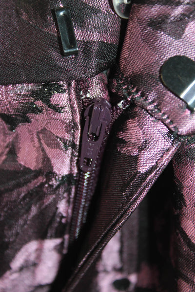 Saks Fifth Avenue Womens Floral Print Tailored Straight Leg Pants Purple Size 4