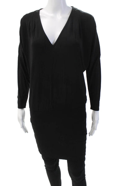 Haute Hippie Womens V-Neck Long Sleeve Stretch Blouson Top Black Size XS