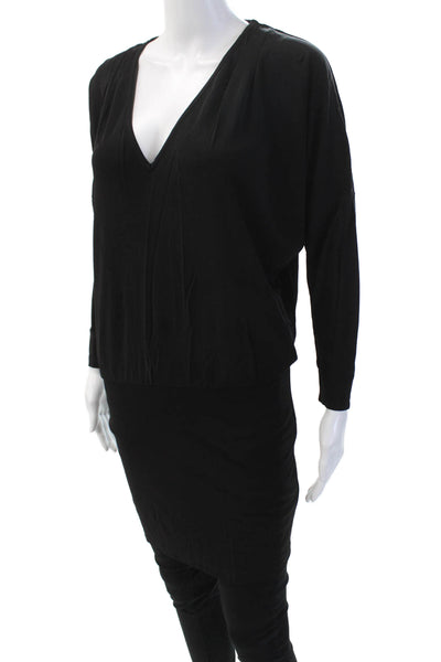 Haute Hippie Womens V-Neck Long Sleeve Stretch Blouson Top Black Size XS