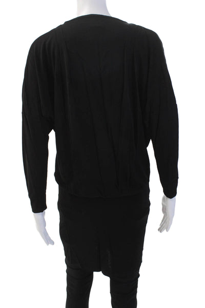 Haute Hippie Womens V-Neck Long Sleeve Stretch Blouson Top Black Size XS