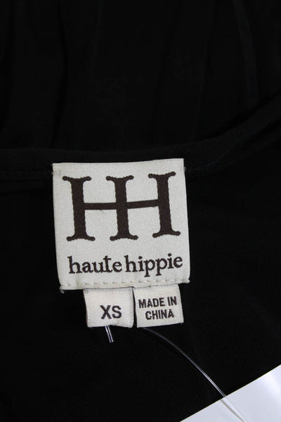 Haute Hippie Womens V-Neck Long Sleeve Stretch Blouson Top Black Size XS