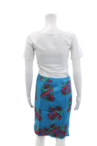 J Crew Womens Cotton Lobster Print Zippered Pencil Mini Skirt Blue Size 0