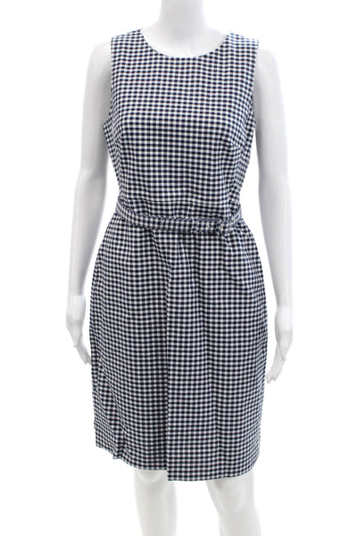 J Crew Womens Cotton Check Sleeveless Zippered Shift Dress Blue Size 4