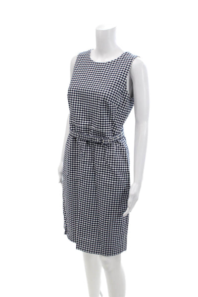 J Crew Womens Cotton Check Sleeveless Zippered Shift Dress Blue Size 4