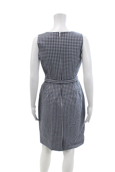 J Crew Womens Cotton Check Sleeveless Zippered Shift Dress Blue Size 4