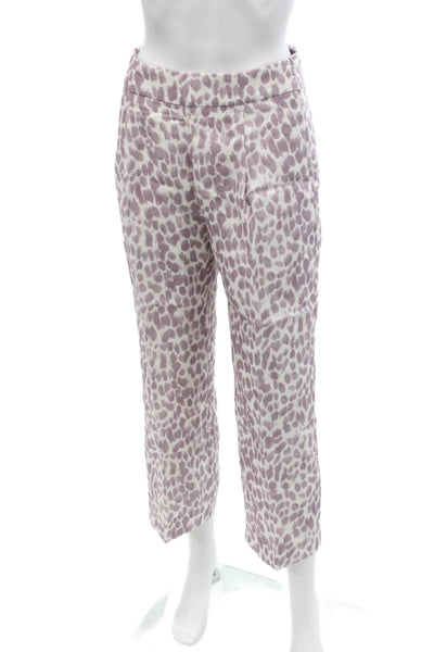 J Crew Womens Linen Spotted Print High-Rise Wide-Leg Pants Purple Size 2