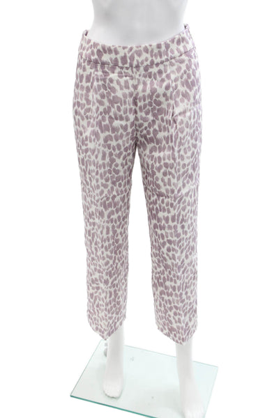 J Crew Womens Linen Spotted Print High-Rise Wide-Leg Pants Purple Size 0