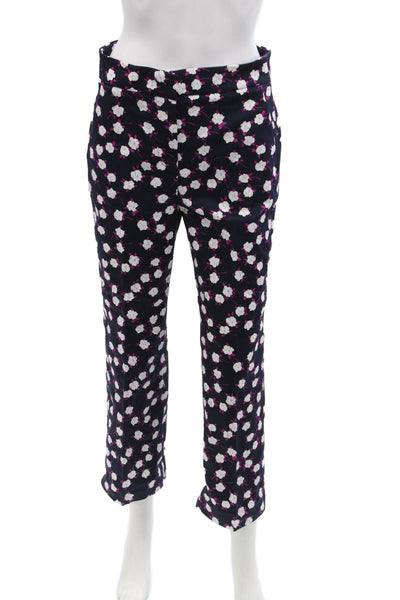 J Crew Womens Cotton Floral Print Hayden High-Rise Straight Pants Blue Size 2
