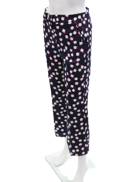 J Crew Womens Cotton Floral Print Hayden High-Rise Straight Pants Blue Size 2