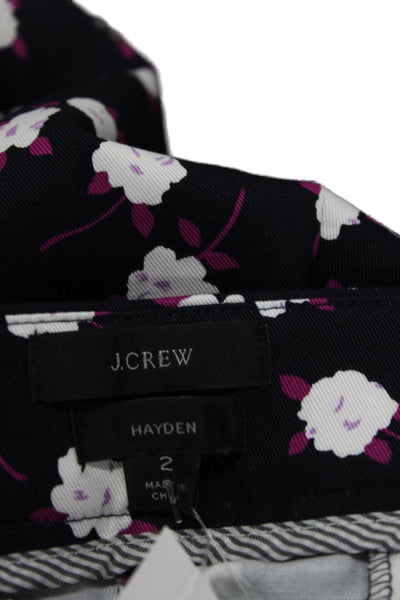 J Crew Womens Cotton Floral Print Hayden High-Rise Straight Pants Blue Size 2