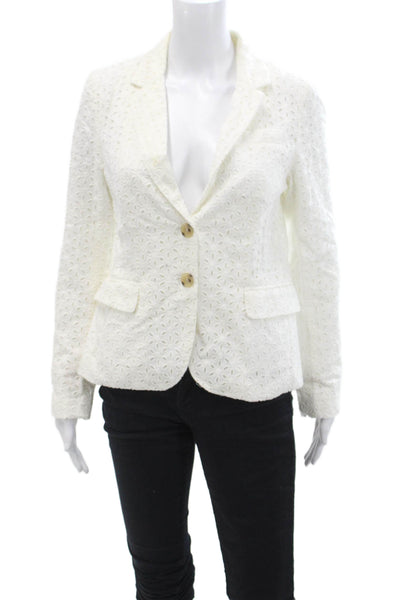 J Crew WOmens Cotton Floral Long Sleeve Collared Buttoned Blazer White Size 6