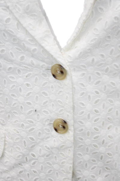 J Crew WOmens Cotton Floral Long Sleeve Collared Buttoned Blazer White Size 6