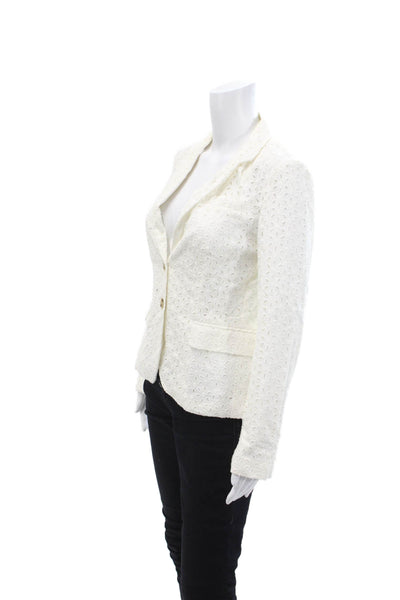 J Crew WOmens Cotton Floral Long Sleeve Collared Buttoned Blazer White Size 6