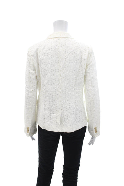 J Crew WOmens Cotton Floral Long Sleeve Collared Buttoned Blazer White Size 6