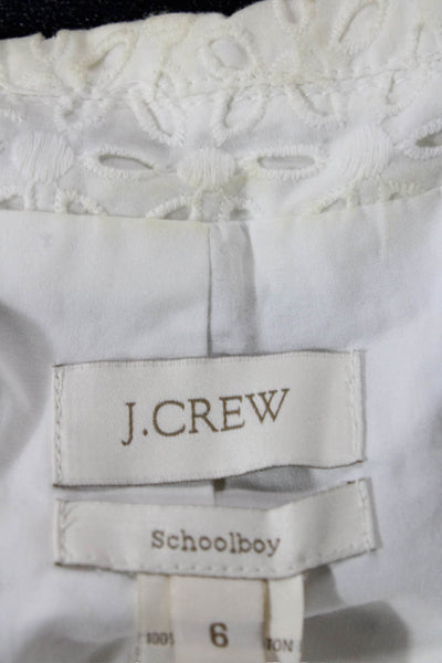J Crew WOmens Cotton Floral Long Sleeve Collared Buttoned Blazer White Size 6