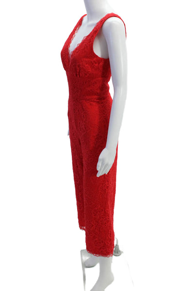 Lovers + Friends Womens Lace V Neck Sleeveless Jumpsuit Red Size Extra Small