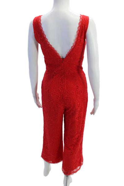 Lovers + Friends Womens Lace V Neck Sleeveless Jumpsuit Red Size Extra Small